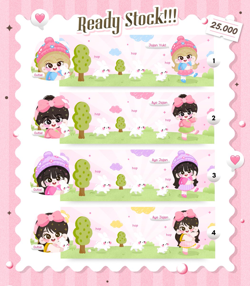 mbijpg's tweet image. Help Repost! 🌷
Hop Hop V.2 ready to claim 🐰💖
Dengan 25k aja udah bisa dapet leot X + leot wabis ✨

🛒 How To Order:
• Order via WA (link di bio)
• Chat jam 11.30
• Chat “mau + nomor”

🖌️ Free retext
📝 Open Bundle by Req +5k
Scroll buat liat detailnya
#zonauang #zonaba