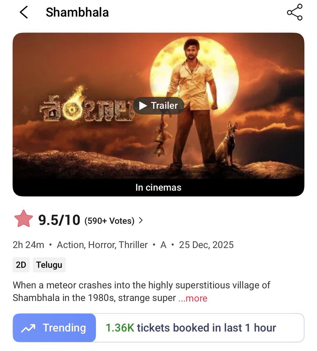 iamaadisaikumar's tweet photo. #Shambhala Started Trending in BMS ❤️🤗  
9.5 Rating https://t.co/WfaUloBXqE