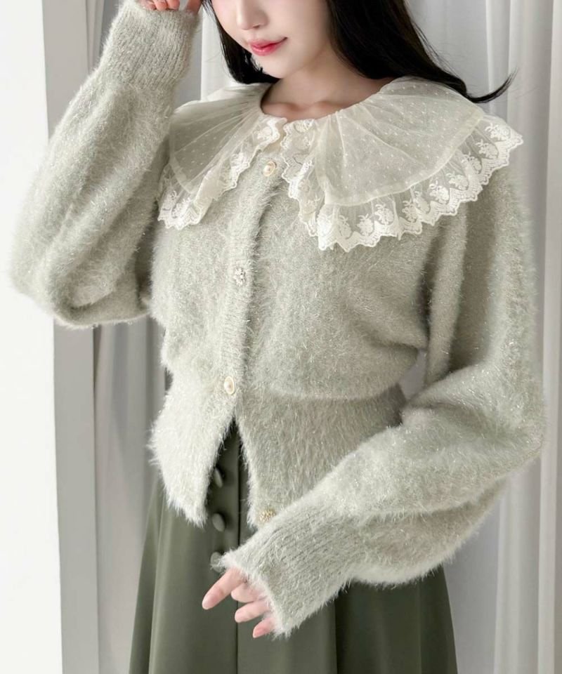 another angelus）/【上品なラメ感がきらめく/ふわふわカーデ/洗える】アソート釦ラメシャギーニットカ… アンアナザーアンジェラス（an