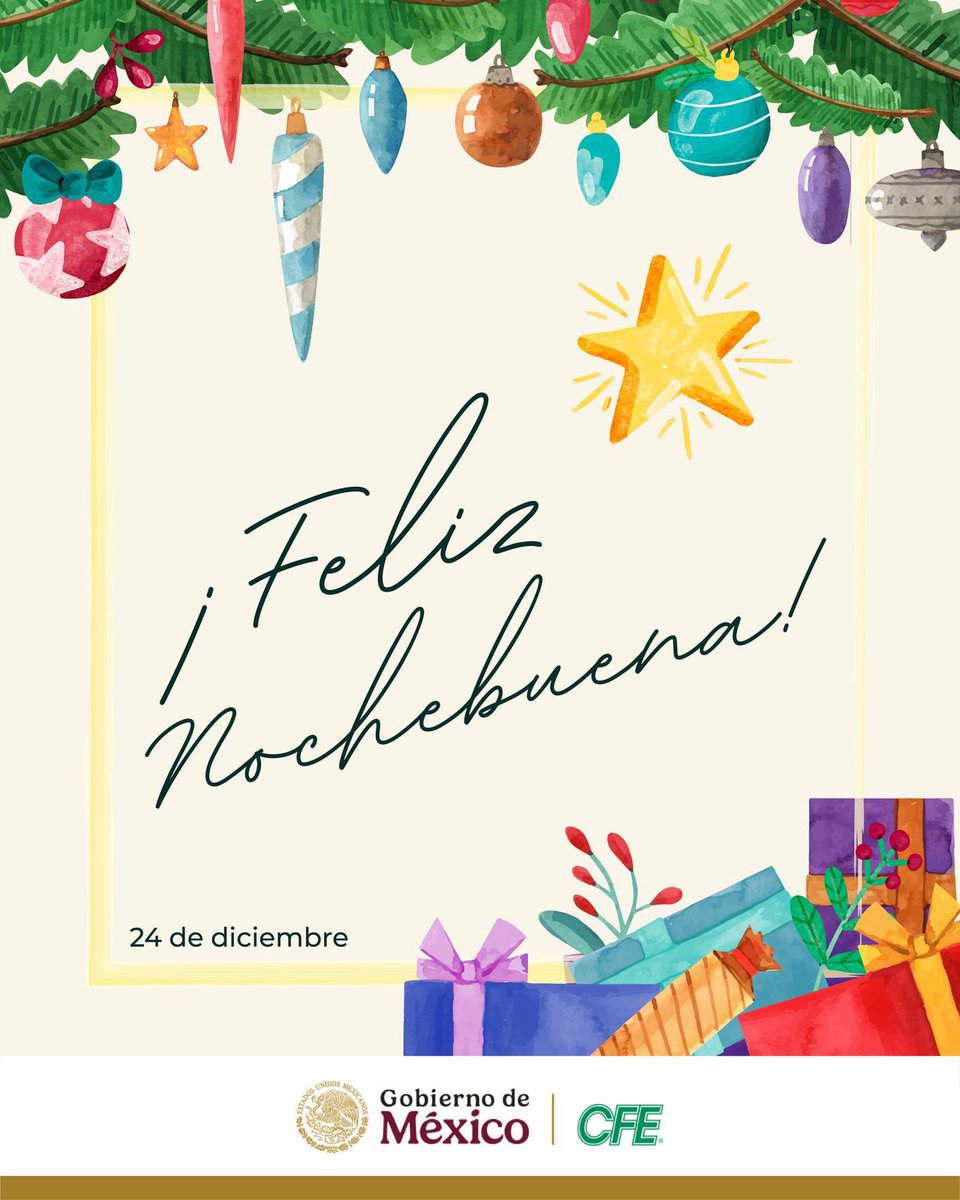 🎄✨ Que esta Nochebuena la energía de la unión y el bienestar ilumine cada hogar.
La CFE les desea una noche llena de paz y armonía.