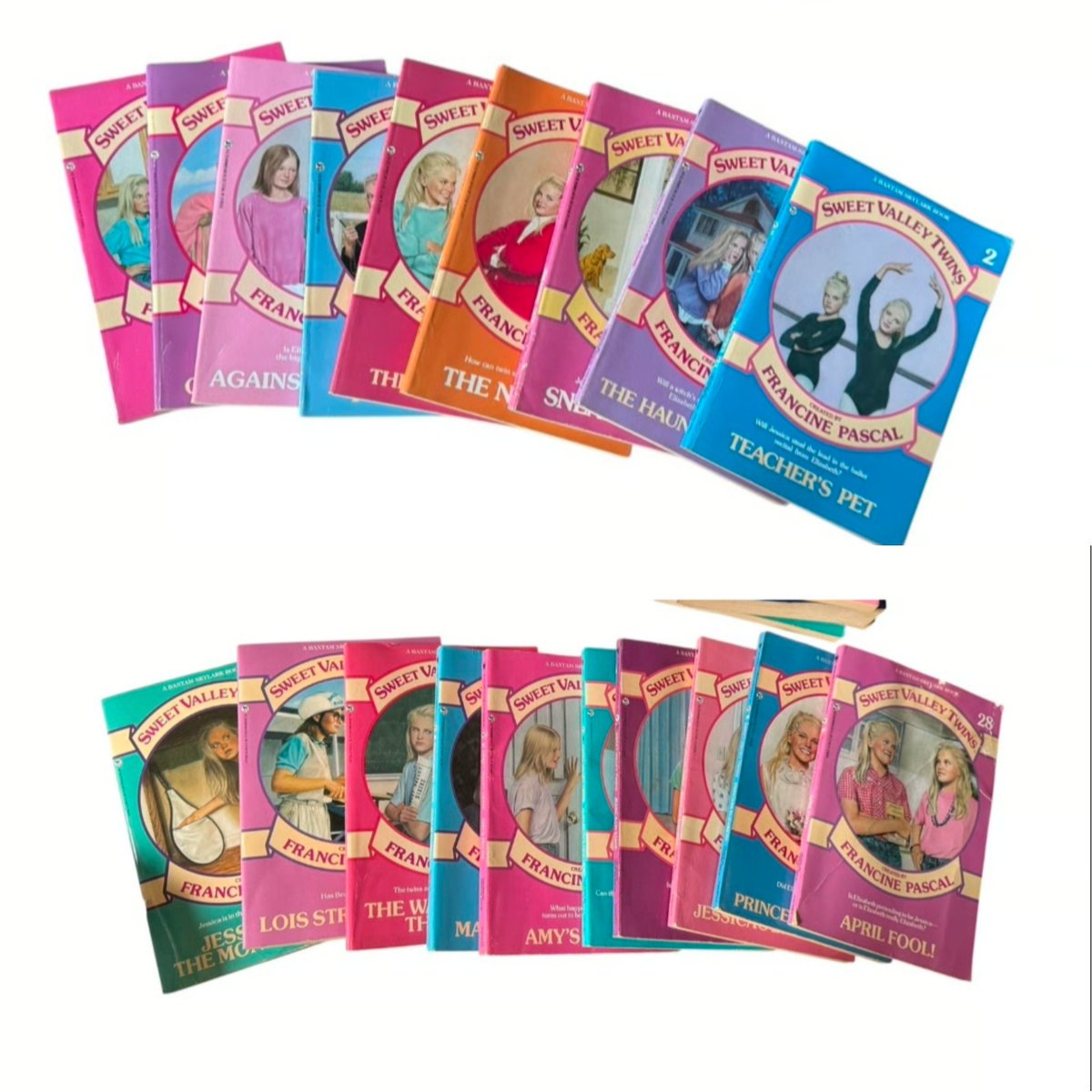 DreamWriterSS's tweet image. A bookshelf full of Sweet Valley Twins books.