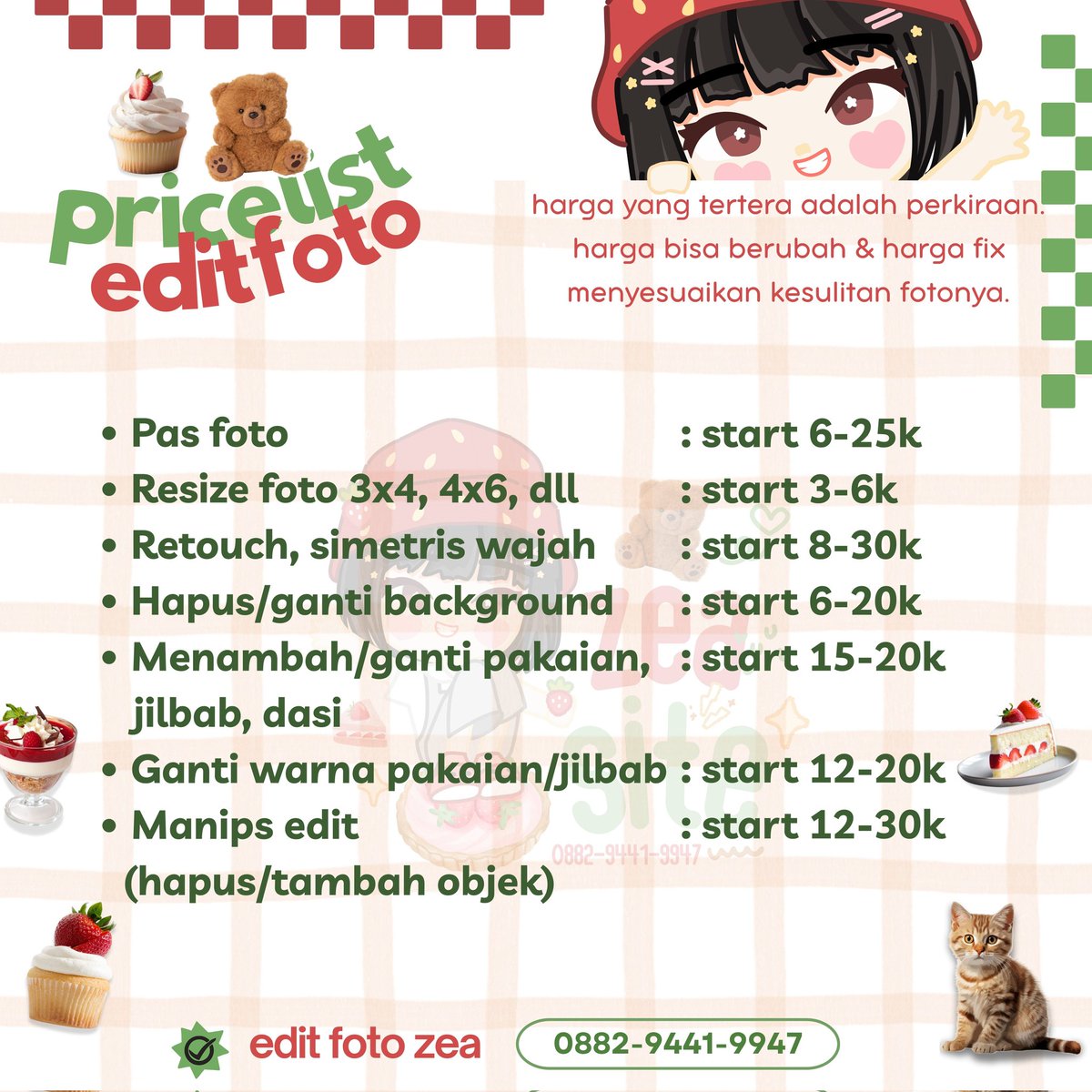 sheezapage's tweet image. selamat pagi🌤️ zea open edit foto ;
~pas foto cv ojk dll (resize, edit pakaian/ganti warna jas hitam kemeja dasi jilbab dasi, jas almet ub undip unair, hd foto)
~hapus nambah objek
~ganti background 
~retouch/simetris wajah
tanya² &amp;amp; order bisa wa ada di bio 🐈 #zonauang .698