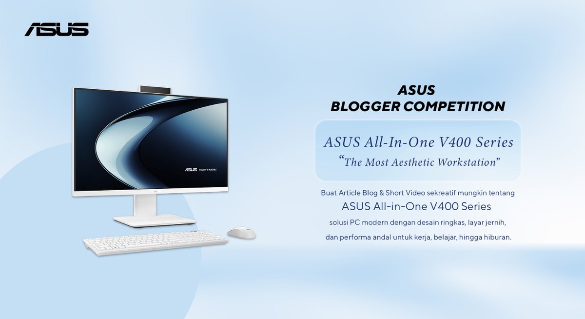 Lomba blog penutup tahun is back ✨

Tulis 1 artikel + buat 1 video pendek, materinya sudah siap pakai
🖥 Tema: ASUS AiO V400, The Most Aesthetic Workstation
📅 25–31 Desember 2025
🏆 Total hadiah jutaan rupiah

Info lengkap travelerien.com/2025/12/lomba-…