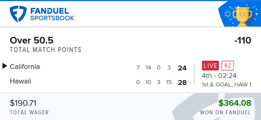 Sending Day 4 to every REPOST + REPLY 👇

🪜 $50 → $10,000 Challenge 🪜

Cal/Hawaii Over 50.5 -110 ✅

This ladder is headed to $10,000 😈
