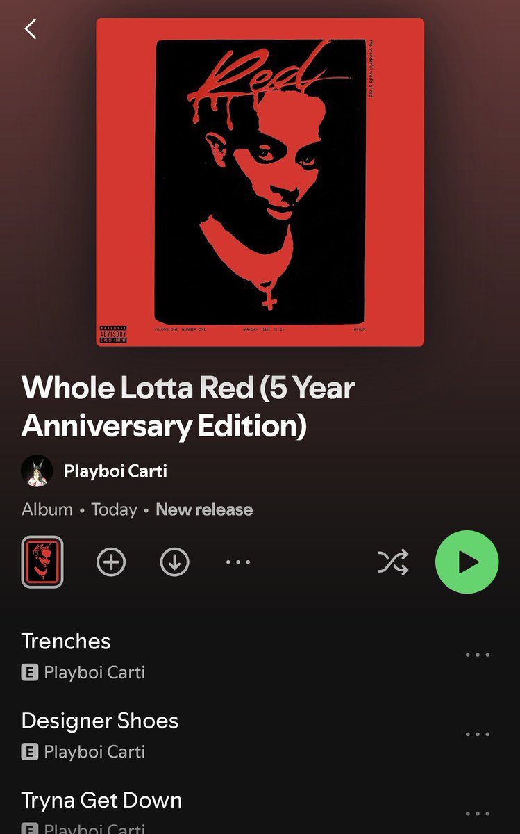 DailyNoud's tweet image. PLAYBOI CARTI

WHOLE LOTTA RED (5 YEAR ANNIVERSARY EDITION) [DELUXE]

OUT NOW‼️🚨