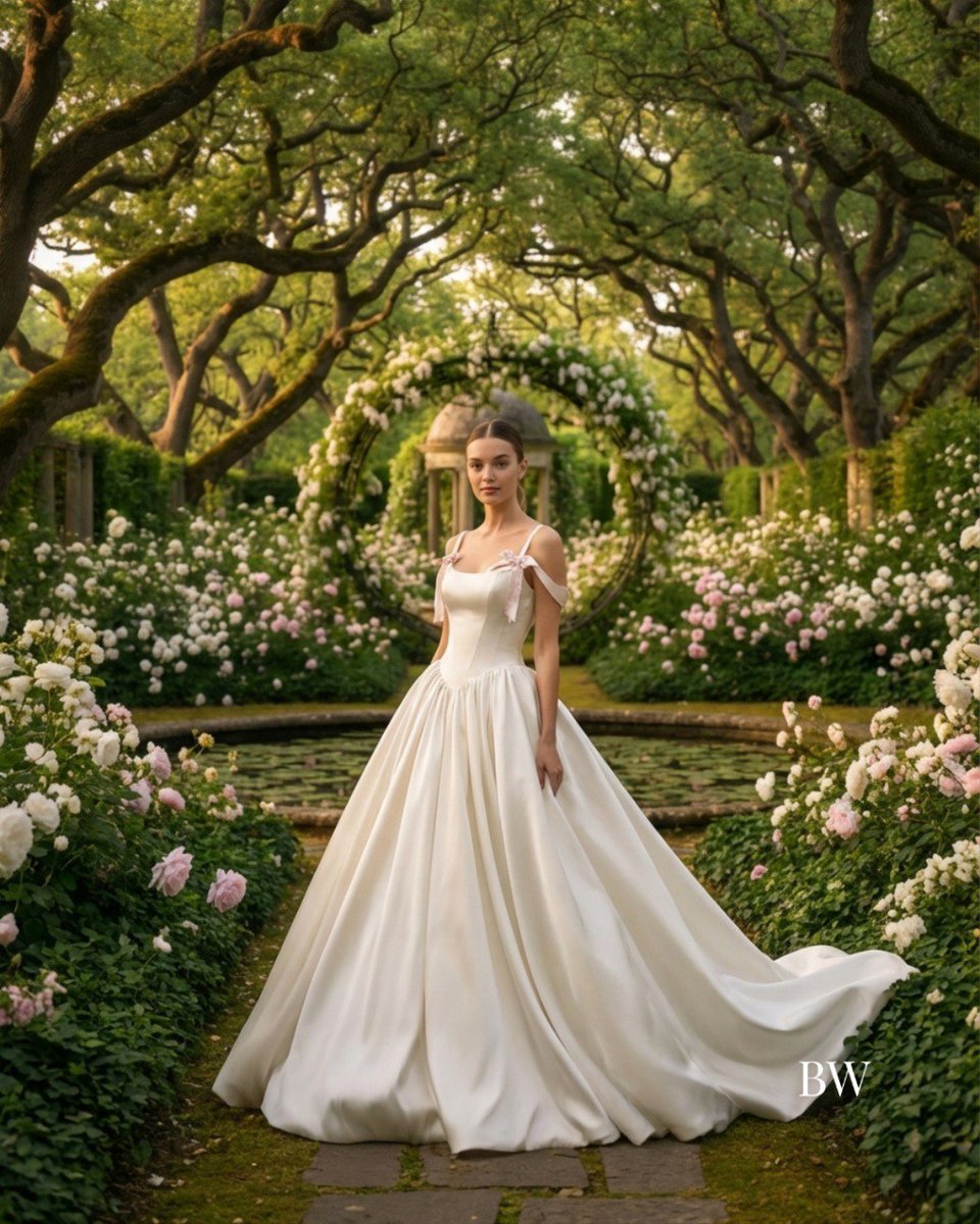BespokeWearAI's tweet photo. Experience the architectural grace of the satin Sylvana Moonstone and Elowen Veil, or the sculpted lines of Esmeralda Florentine. 

Discover our signature house aesthetic and experience a virtual try on at https://t.co/X5ALx7z1ff 🤍

#BespokeWearAI #WeddingDress #Bride #Bridal https://t.co/vEeBxfinwY