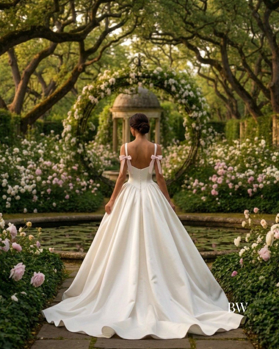 BespokeWearAI's tweet photo. Experience the architectural grace of the satin Sylvana Moonstone and Elowen Veil, or the sculpted lines of Esmeralda Florentine. 

Discover our signature house aesthetic and experience a virtual try on at https://t.co/X5ALx7z1ff 🤍

#BespokeWearAI #WeddingDress #Bride #Bridal https://t.co/vEeBxfinwY