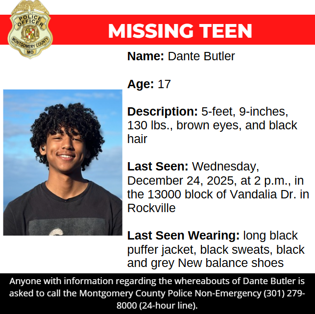 mcpnews's tweet photo. Detectives from the Montgomery County Department of Police – Special Victims Investigations Division are asking for the public’s assistance in locating Dante Butler, a missing 17-year-old.

https://t.co/Km1Z1Q7zAR

#MCPNews #MCPD #MissingPerson https://t.co/u8Eu9YHr10