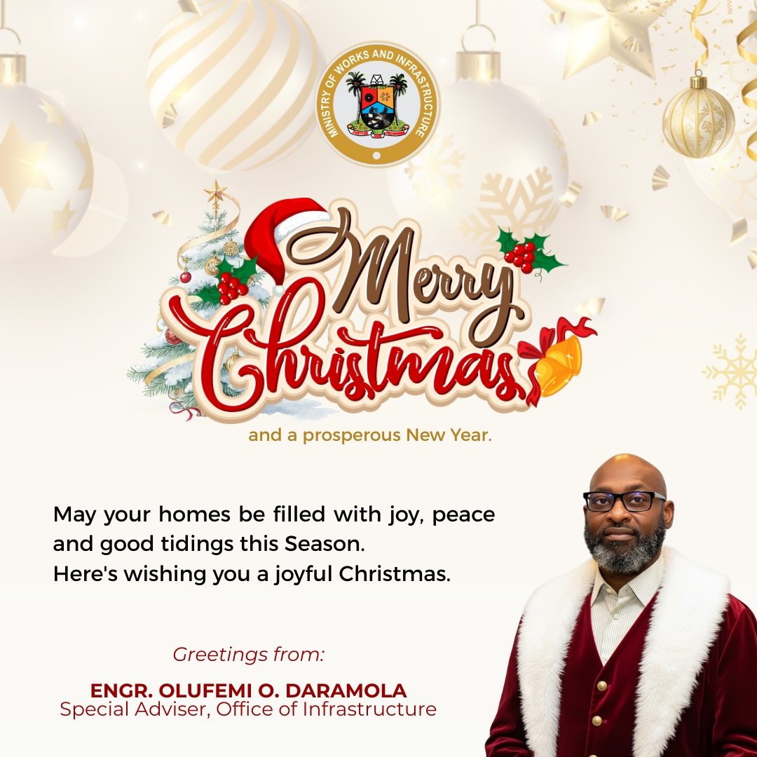 May your homes be filled with joy, peace and good tidings this Season. 
Here's wishing you a joyful Christmas
<a href="/followlasg/">The Lagos State Govt</a> <a href="/jidesanwoolu/">Babajide Sanwo-Olu</a> <a href="/drobafemihamzat/">Obafemi Hamzat</a>  <a href="/Engr_FDarams/">Engr. Olufemi Daramola</a> <a href="/gbade_oye/">Olayode Oyenuga</a>