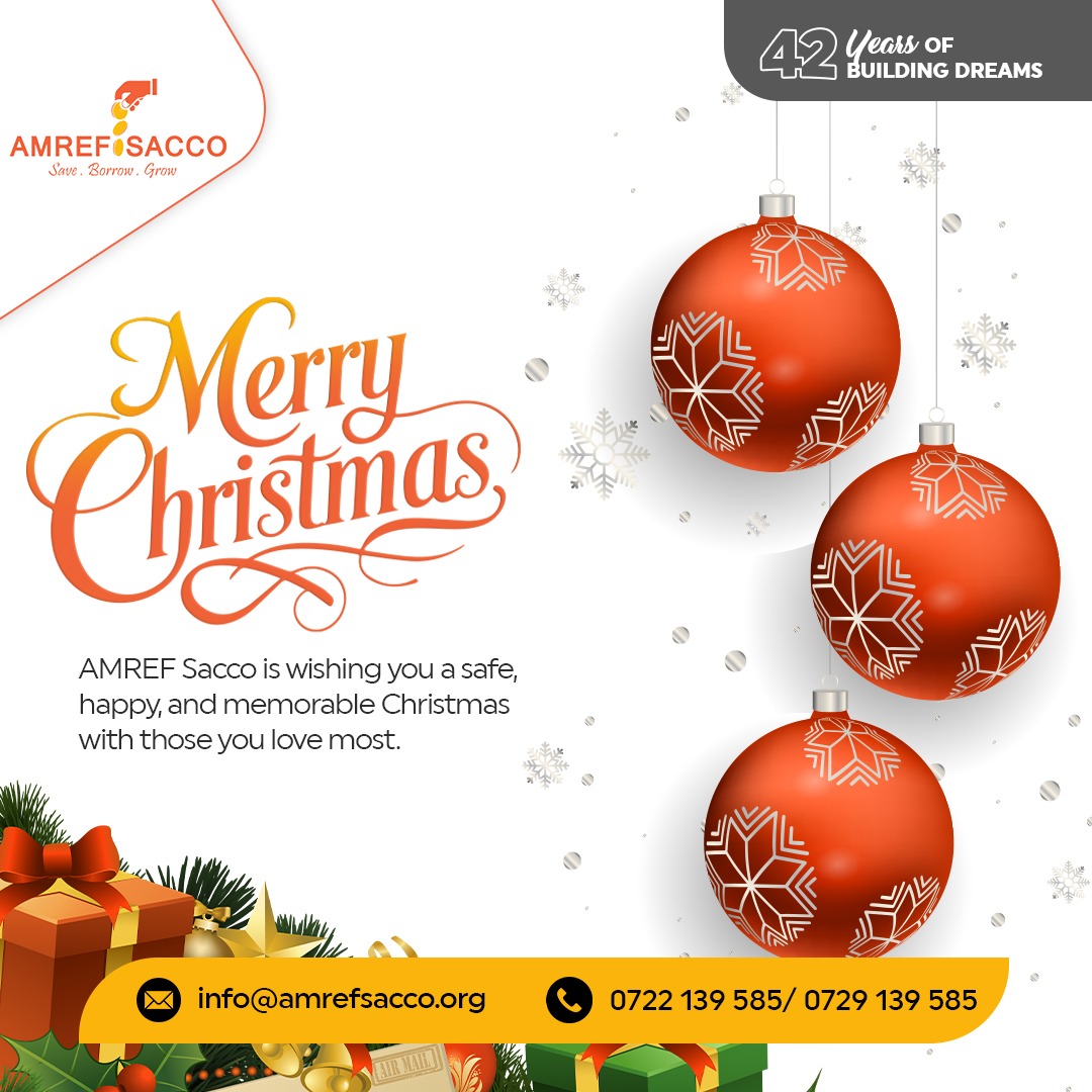 Merry Christmas from all of us at AMREF 
May this festive season bring you good health, hope, and joy as we continue working together for healthier communities.

#MerryChristmas #SeasonOfHope #GoodHealthForAll #AMREF #FestiveSeason #HealthForCommunities