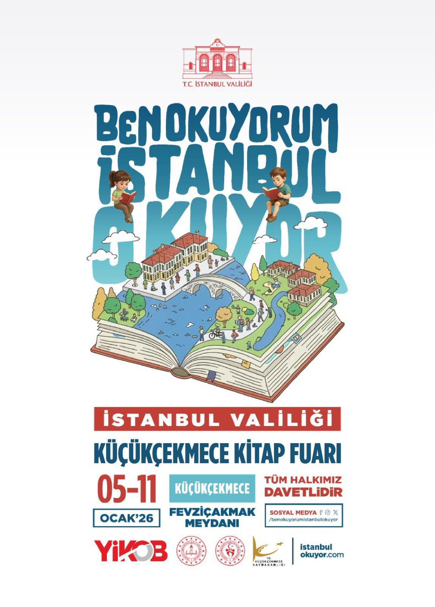 T.C. İstanbul Valiliğimizin himayelerinde, Küçükçekmece Kaymakamlığı ev sahipliğinde düzenlenen “Ben Okuyorum İstanbul Okuyor – Küçükçekmece Kitap Fuarı”, 05–11 Ocak 2026 tarihleri arasında Küçükçekmece Fevzi Çakmak Meydanı’nda gerçekleştirilecektir.
Tüm kitapseverler davetlidir