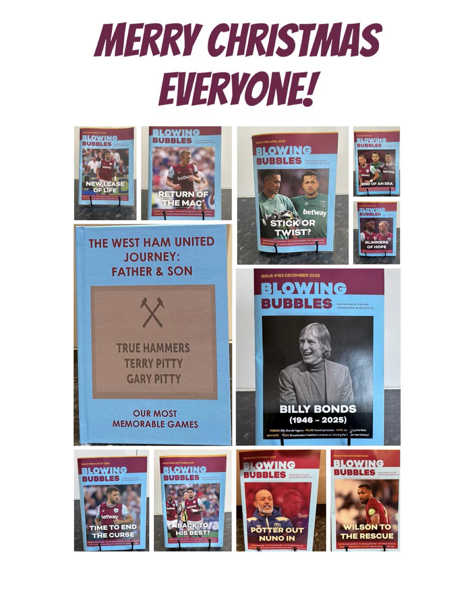 GPittybooks's tweet photo. Have a great Christmas everyone! What a year it’s been! Having the opportunity to write for the @WestHamMagazine has been brilliant! ⚒️
Thank you to @DavidBlackm0re for giving me the opportunity…⚒️ https://t.co/cRhw1fT497