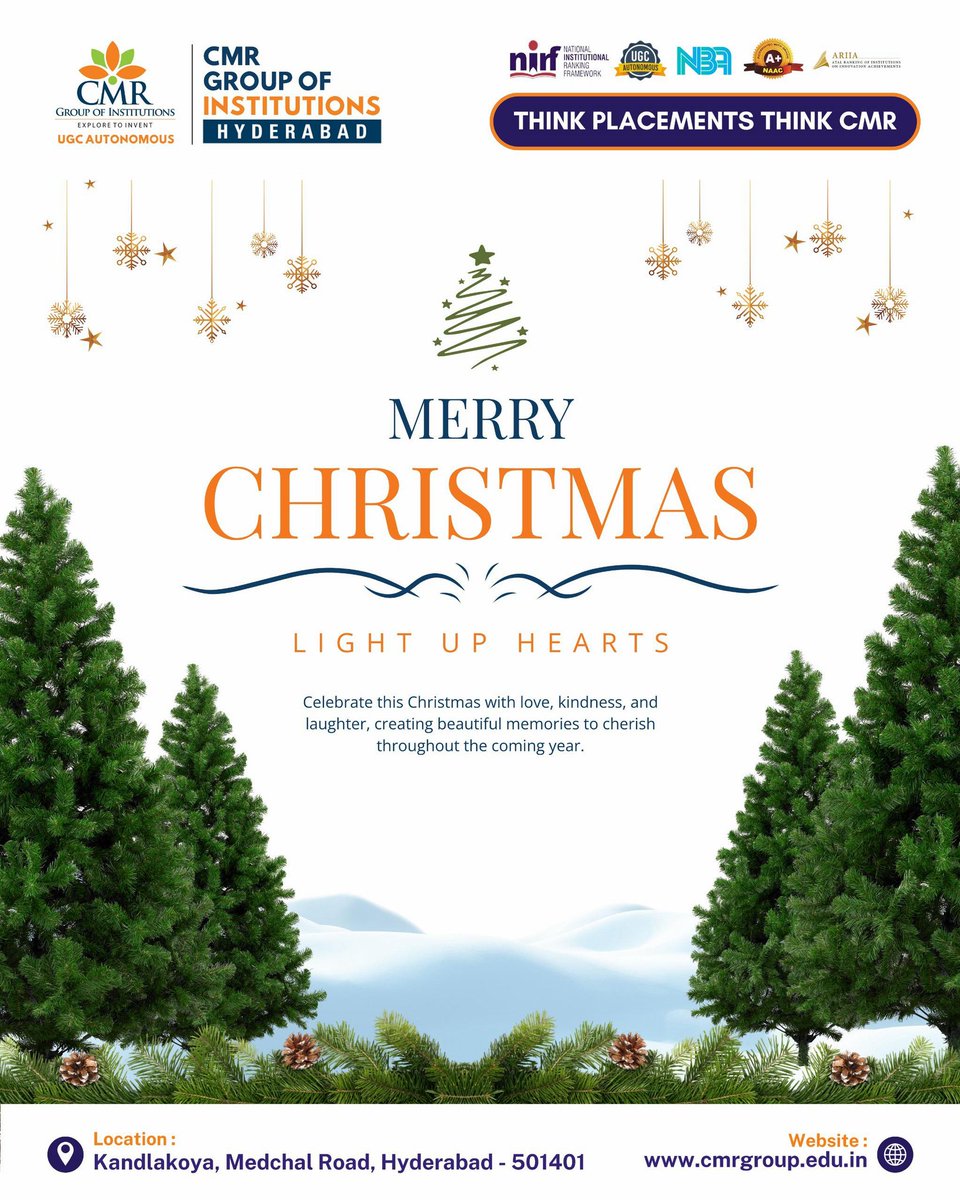 May this season of joy light up hearts with love, kindness, and togetherness. ✨

CMR Group of Institutions, Hyderabad wishes everyone a Merry Christmas filled with peace, warmth, and beautiful memories to cherish throughout the coming year.

#cmrgi #cmr #hyderabad