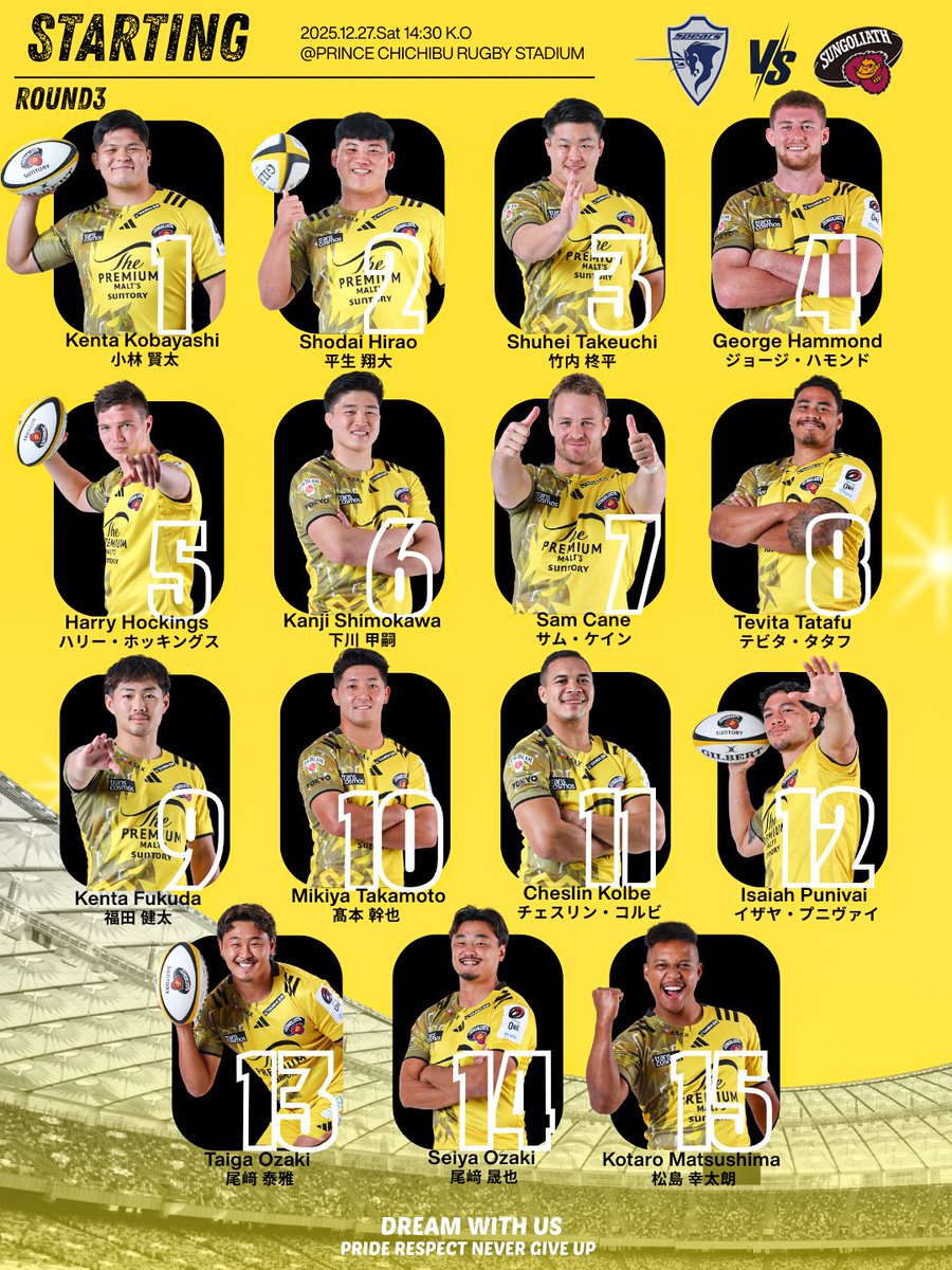 サントリーサンゴリアス、トヨタ、クボタスピアーズ点セット　別売りなし 試合情報】12/27 クボタスピアーズvs東京サントリーサンゴリアス