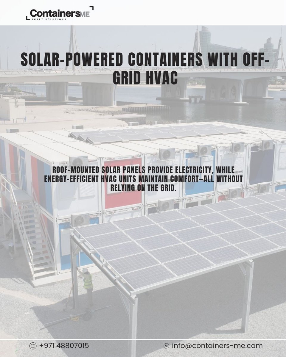 Containers_me's tweet image. How can you operate in areas with zero infrastructure?

Modular containers make it easy:

Solar-powered &amp;amp; off-grid HVAC
Water tanks &amp;amp; portable toilets

Fully self-sufficient &amp;amp; deployable anywhere.

#modularcontainers #offgridsolutions #solarpower #zeroinfrastructure