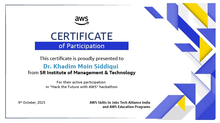 siddiquikhadim's tweet photo. Honoured to receive a Certificate of Participation from @AWS_Edu for “Hack the Future with AWS” hackathon.

Glad to contribute as a mentor, supporting young innovators exploring cloud tech &amp; problem-solving with AWS! ☁️💡

#AWS #HackTheFuture #Innovation #CloudComputing https://t.co/buNLchsbkw