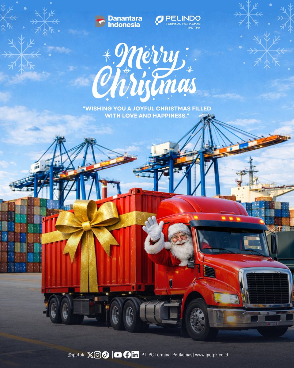 Hai #ContainerLovers

Segenap keluarga besar IPC Terminal Petikemas mengucapkan Selamat Hari Natal 2025 untuk ContainerLovers dan yang terkasih. Semoga kehadiran-Nya membawa damai dan kehangatan di tengah keluarga kita semua.
#pelindo #pelindoterminalpetikemas #pelindogroup