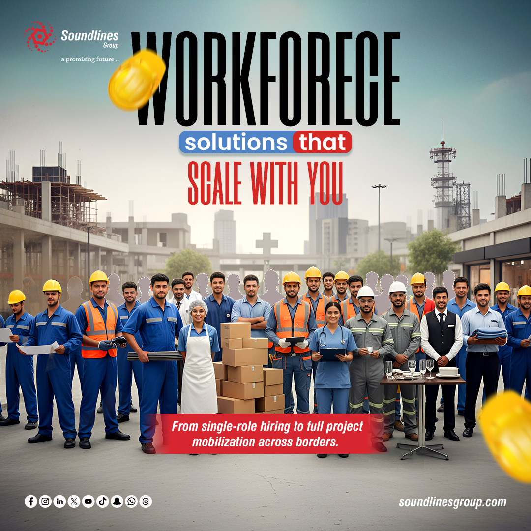 Whether you are hiring for one role or mobilizing a full workforce across borders, Soundlines Group scales with your growth.

#manpowerexcellence #soundlinesmanpower #workforcewithoutborders #slg #soundlineshrconsultancy #soundlinesgroup #recruitmentagency