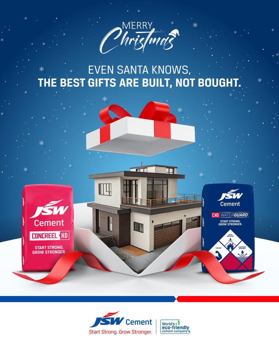 JSWCement's tweet image. Unwrapping strength this Christmas, because the best gifts are the ones that help us grow stronger.

Merry Christmas! 🎄✨

#JSWCement #BuiltToLast #EnduringStrength #MerryChristmas