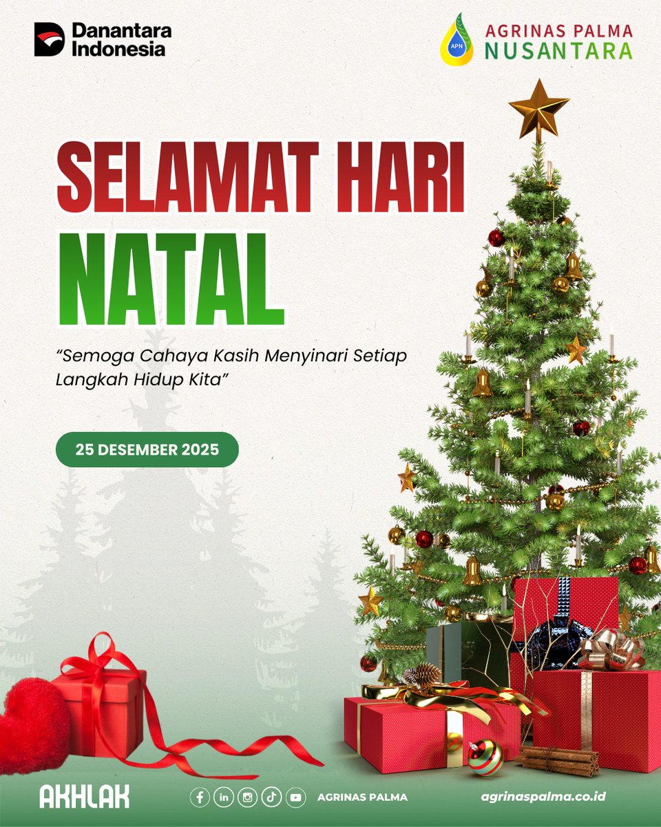 Natal adalah tentang kasih yang hadir dan harapan yang tumbuh.

Dalam semangat Natal 2025, “Allah Hadir untuk Menyelamatkan Keluarga”

Agrinas Palma Nusantara menebar damai bagi sesama dan negeri. Semoga cahaya Kasih menyinari setiap langkah hidup kita.

Selamat Natal 2025. 🎄🤍