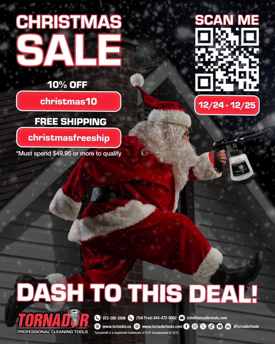 tornadortools's tweet image. Dash through the snow to our Christmas Sale! ❄️ Use codes "christmas10" and "christmasfreeship" to receive 10% off plus free shipping on all orders of $49.95 or more. Valid from December 24th - 25th. #tornador #tornadortools #detailing #detail #autodetailing #cardetailing
