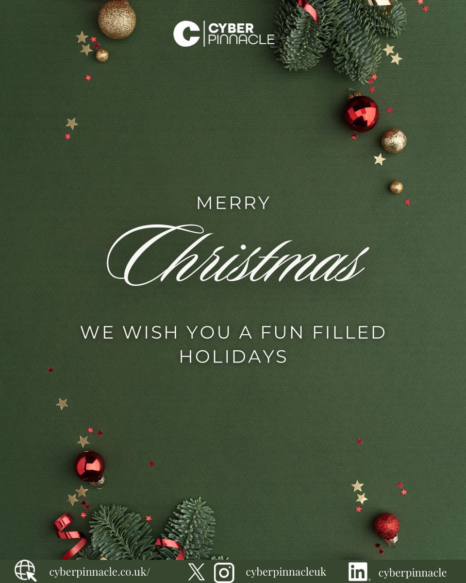 cyberpinnacleuk's tweet photo. All is calm, all is bright (and your data is tight!) 🔐✨

Wishing you a glitch-free holiday season filled with family, friends. May your only "traffic" this week be at the dinner table!

Happy Holidays from the Cyber Pinnacle team! 🎄💻

#CyberPinnacle #MerryChristmas https://t.co/EecFGpxa9h