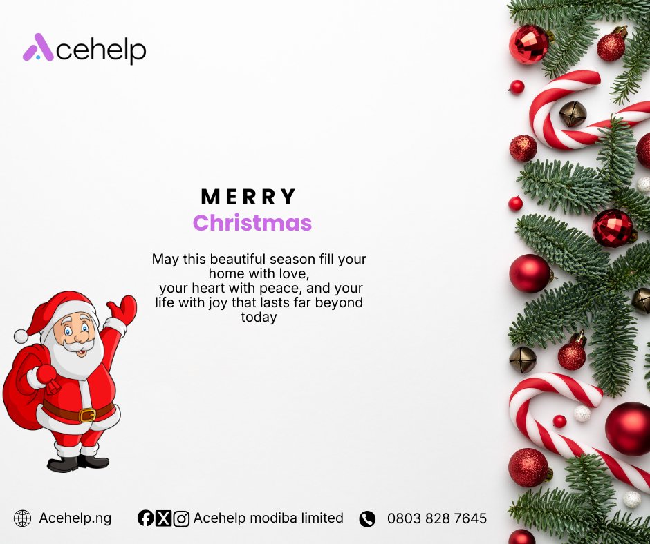 acehelp_ng's tweet photo. May this beautiful season fill your home with joy and happiness
Thank you for being part of our journey
MERRY CHRISTMAS 🎄 https://t.co/fyS2AFDdNY
