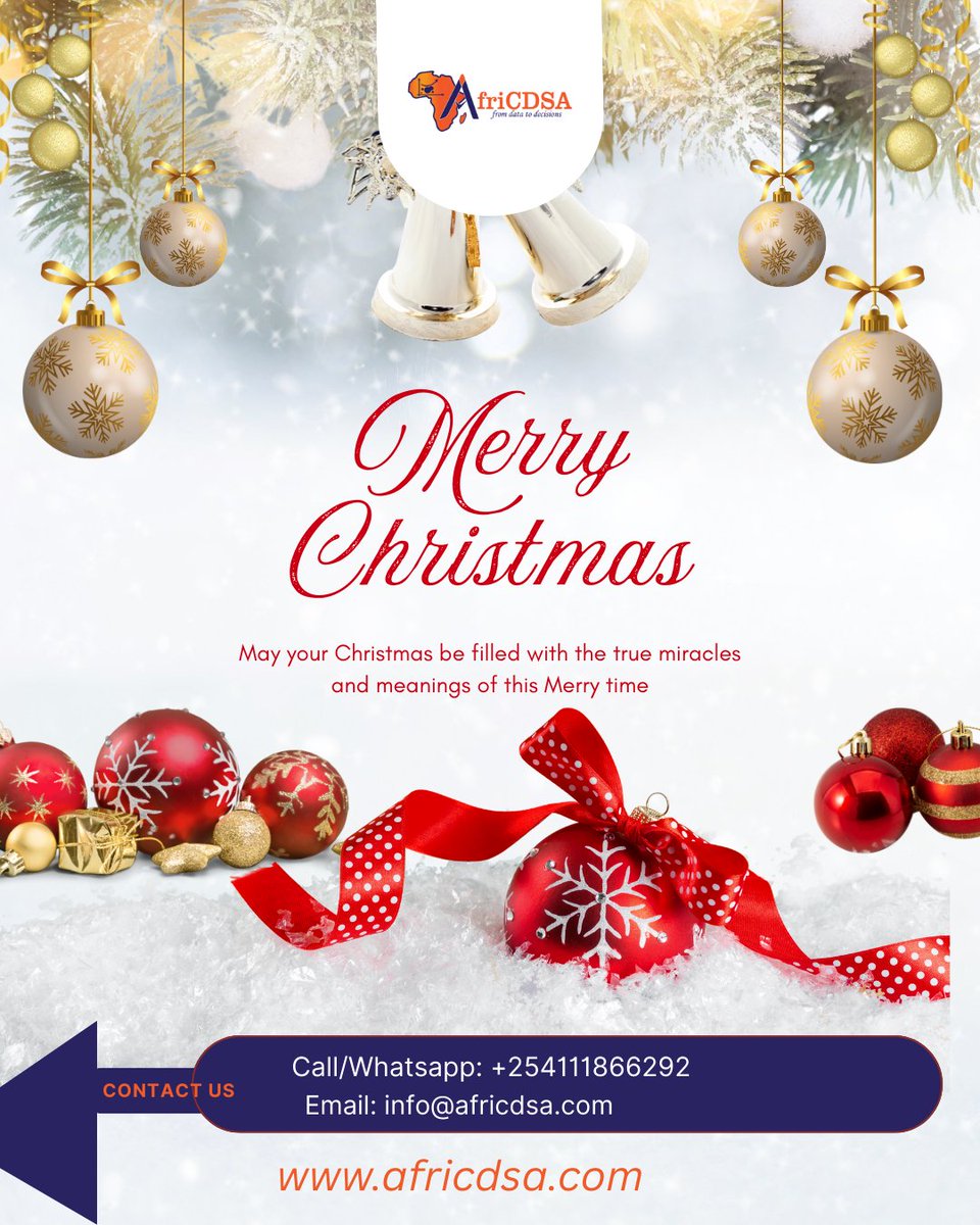 From all of us at AfricDSA, we wish you a Merry Christmas and a joyful holiday season. 

May your day be filled with happiness, peace, and festive cheer.

#AfricDSA #MerryChristmas #DataScience #AfricaTech #HolidaySeason