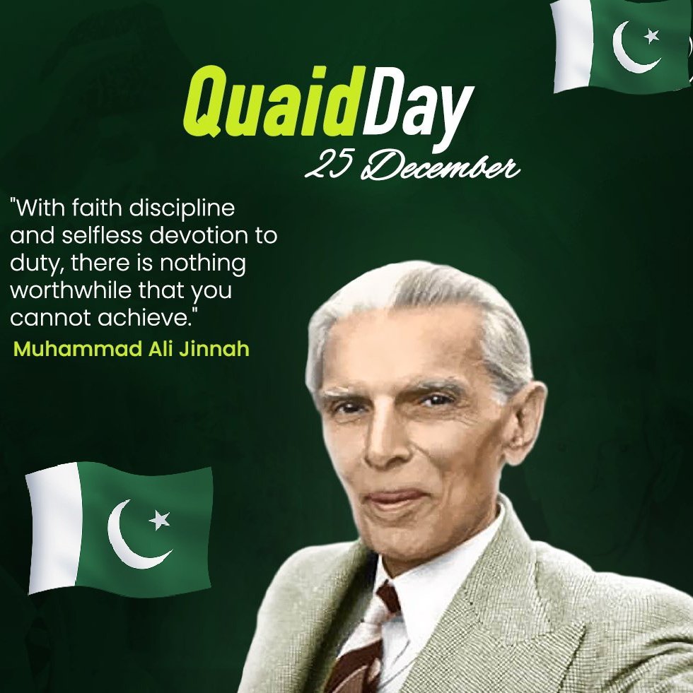 Honouring Quaid-e-Azam Muhammad Ali Jinnah on his birth anniversary! 
25 December 2025
We pays tribute to Quaid-e-Azam Muhammad Ali Jinnah.
Inspired by his vision of Unity, Faith, and Discipline.
🇵🇰🇵🇰🇵🇰🇵🇰🇵🇰🇵🇰🇵🇰
Pakistan Zindabad 
#QuaidDay 
#QuaidEAzam #FounderOfPakistan