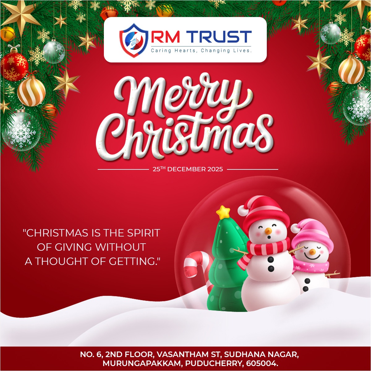 RMTrust_Org's tweet photo. "Christmas is the spirit of giving without a thought of getting." 🎄 This holiday season, RM Trust celebrates the joy of sharing and the impact of a caring heart. #MerryChristmas2025 #RMTrust #CaringHeartsChangingLives #SpiritOfGiving #Puducherry #SocialImpact #SeasonOfSharing https://t.co/bRP7lmASMS
