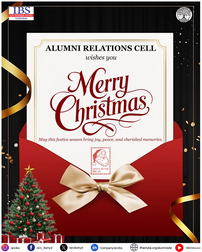 arcibshyd's tweet photo. A festive note wrapped in red, adorned with gold, and signed with gratitude. Alumni Relations Cell wishes you a Christmas filled with peace and togetherness
#MerryChristmas 
#AlumniRelationsCell 
#ItsAllAboutConnections https://t.co/sGWcWOlJI7