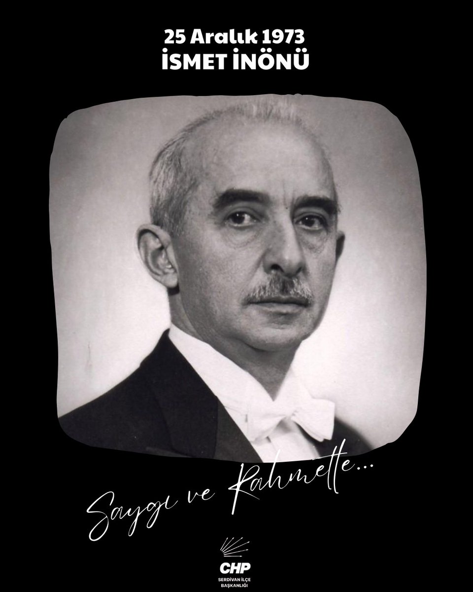 Cumhuriyetimizin ikinci Cumhurbaşkanı ve partimizin ikinci Genel Başkanı #İsmetİnönü’yü aramızdan ayrılışının 52. yılında saygı, minnet ve özlemle anıyoruz.