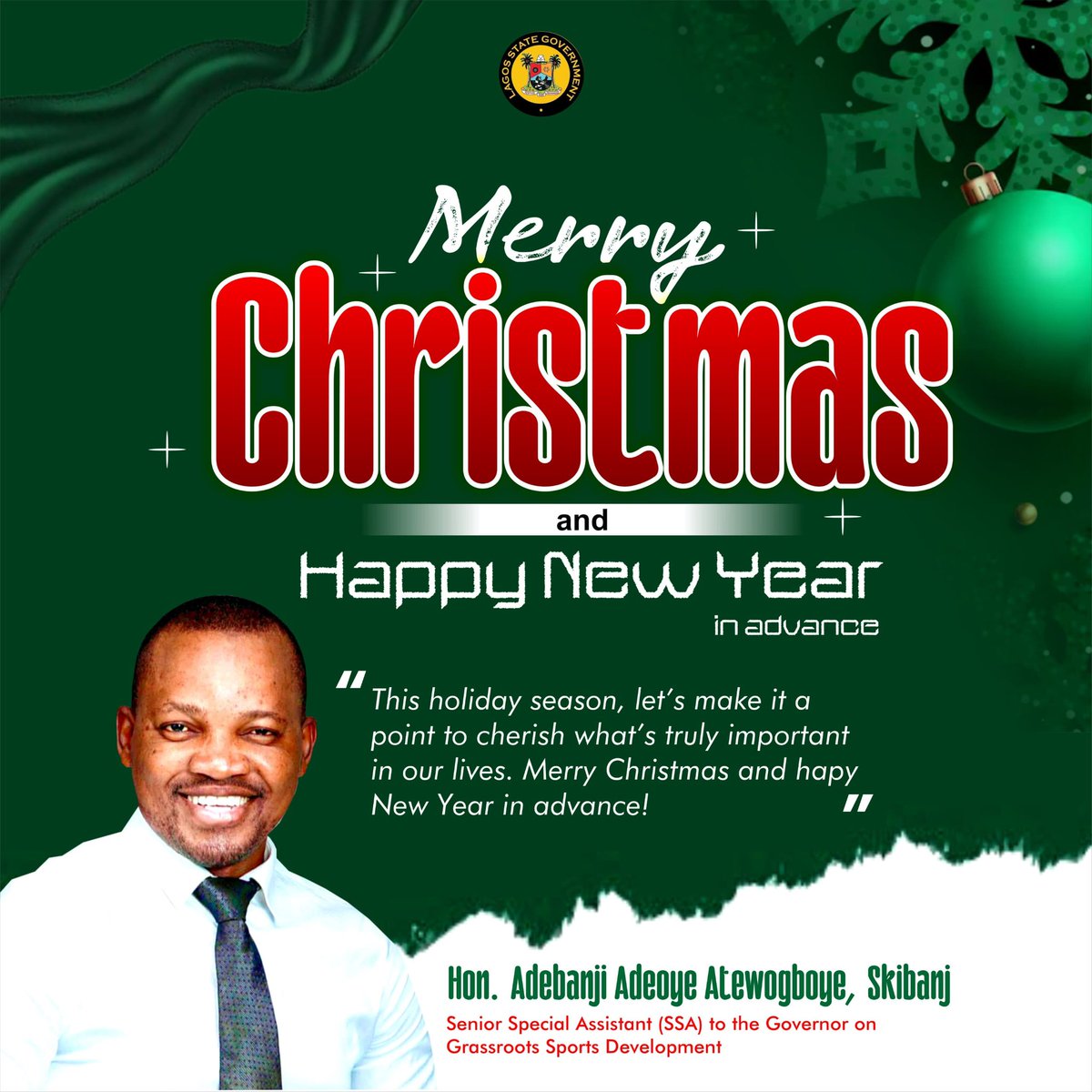 🎄 CHRISTMAS &amp; NEW YEAR GREETINGS 🎄
*"A Heartfelt Message from HON SKIBANJ*

To the incredible people of *Oshodi-Isolo Local Government*,

As the year draws to a close, we celebrate *joy, love, and unity* with our amazing community! 🎅

✨ *MERRY CHRISTMAS!* ✨
May this season