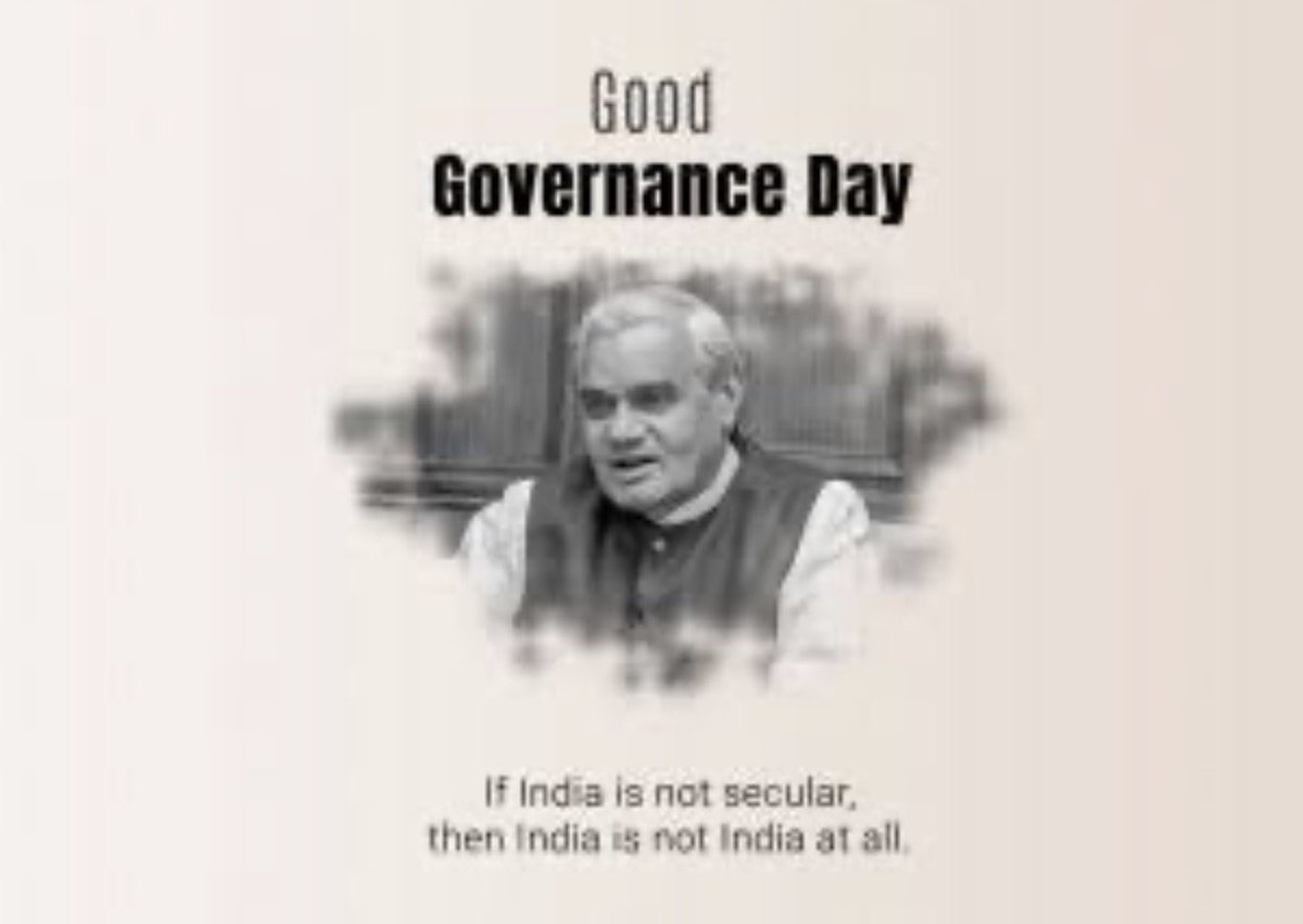 ShouryArya's tweet image. Good Governance Day, 2025 :
Empowering Citizens through Good Governance &amp;amp; Digitalisation !

Focusing on tech-driven citizen empowerment for a developed India by 2047

The overall goal is improving lives via accountability, transparency &amp;amp; inclusion, honouring former PM AB Vajpayee