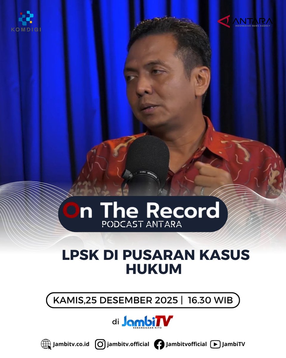 Jambitvplus's tweet photo. Kupas tuntas LPK di Pusaran Kasus Hukum, menghadirkan pembahasan mendalam dan informatif seputar persoalan hukum yang tengah menjadi perhatian publik.

🗓 Kamis, 25 Desember 2025
⏰ Pukul 16.30 WIB
📺 JambiTV
💻 Streaming: https://t.co/NZisHLMMB3 https://t.co/LO8Iqkq1Ml