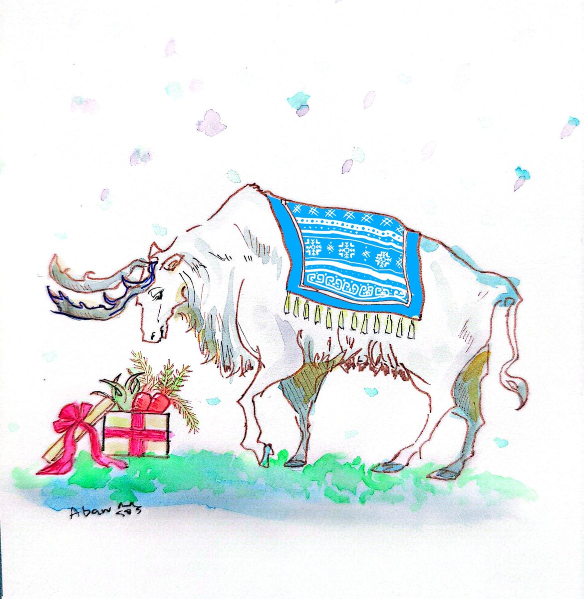 トナカイさんにもプレゼントを🎁🫎 (お仕事用のサンプル絵です😊動物も