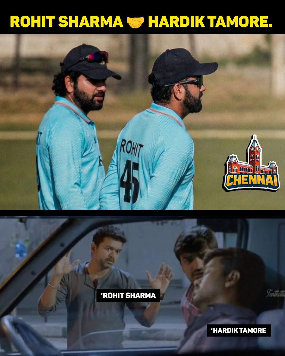memeschennai's tweet image. Rohit Sharma 🤝 Hardik Tamore. 😄

#mumbai #rohit #hitman #christmas2025 #ranji #hardik