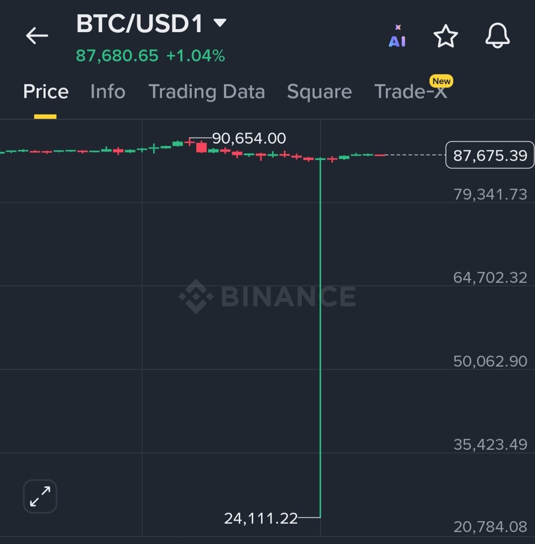 🚨 For a few seconds… Bitcoin was back in 2023. $BTC/USD1 → $24,000 wick.  CRYPTO never gets boring.