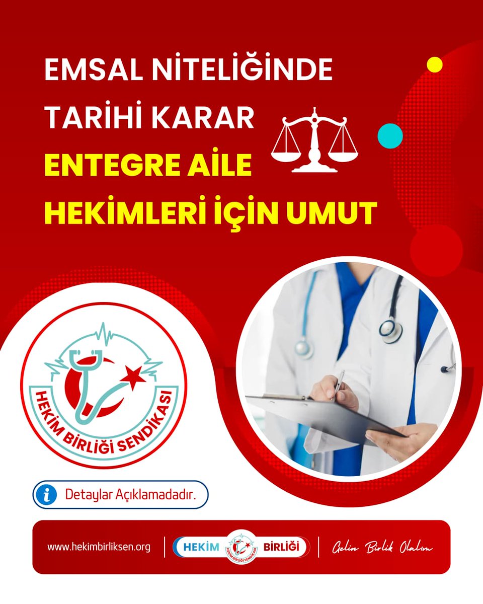 HEKİM BİRLİĞİ KAZANDI 

Hekim Birliği’nin hukuki mücadelesi sonucunda;
aile hekimlerine yaptırılan adli defin ve yerinde ölü muayenesi nöbetlerinin karşılıksız bırakılamayacağı yargı kararıyla tescillendi.

📌 İzmir Bölge İdare Mahkemesi, entegre sağlık hizmeti sunulan