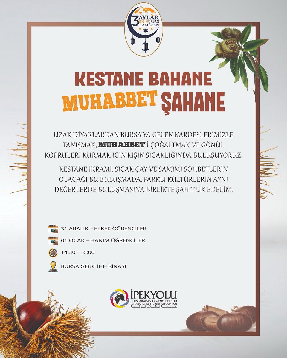 İpekyolu’nda Kestane Bahane, Muhabbet Şahane 🌰✨

Farklı ülkelerden gelip Bursa’da buluşan kardeşler olarak tanışıyor, muhabbetimizi çoğaltıyoruz 🤍