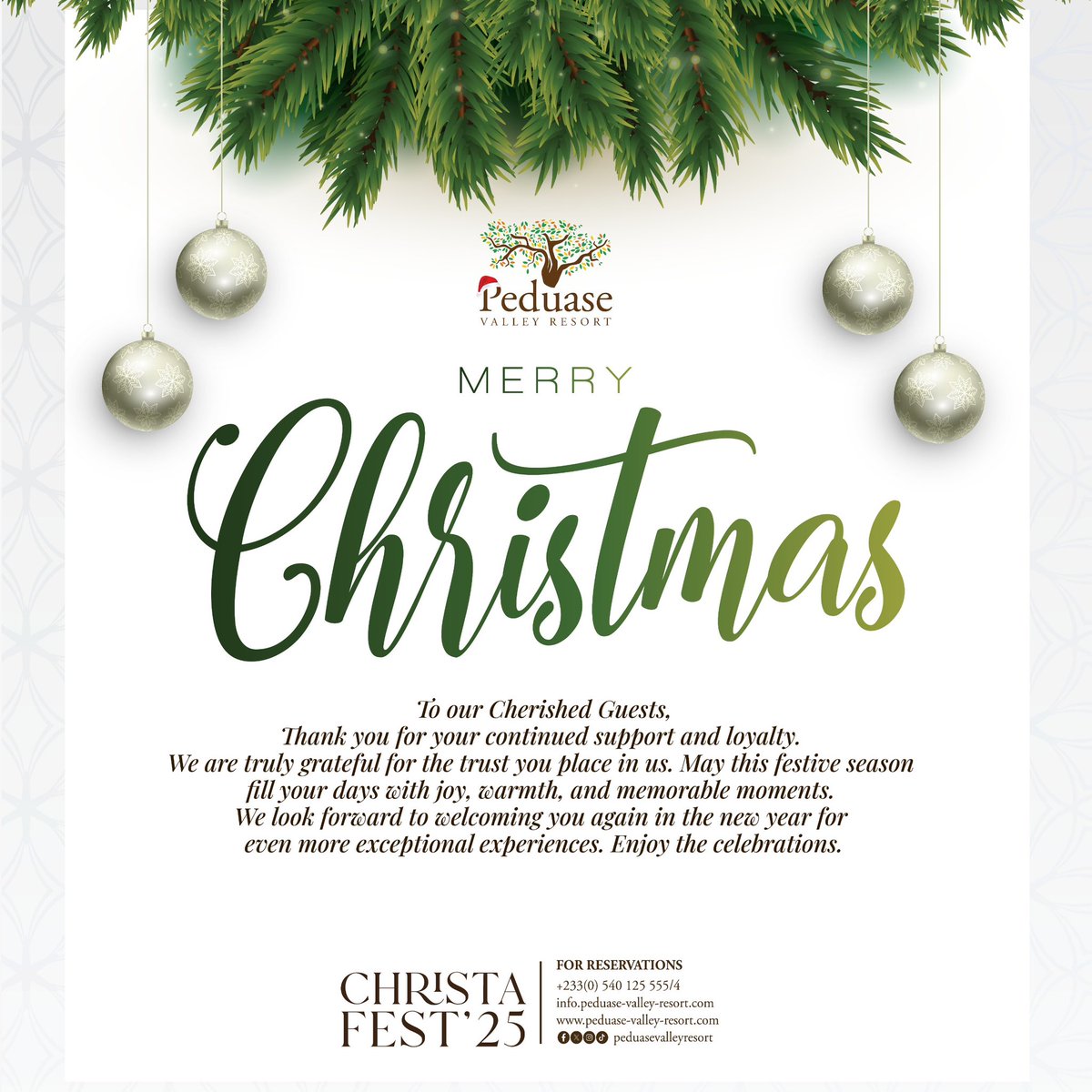 PeduaseValley's tweet image. Merry Christmas to you, Cherished Guests! Thank you for your continued support and loyalty. We are truly grateful for the trust you place in us. May this festive season fill your days with joy, warmth, and memorable moments.