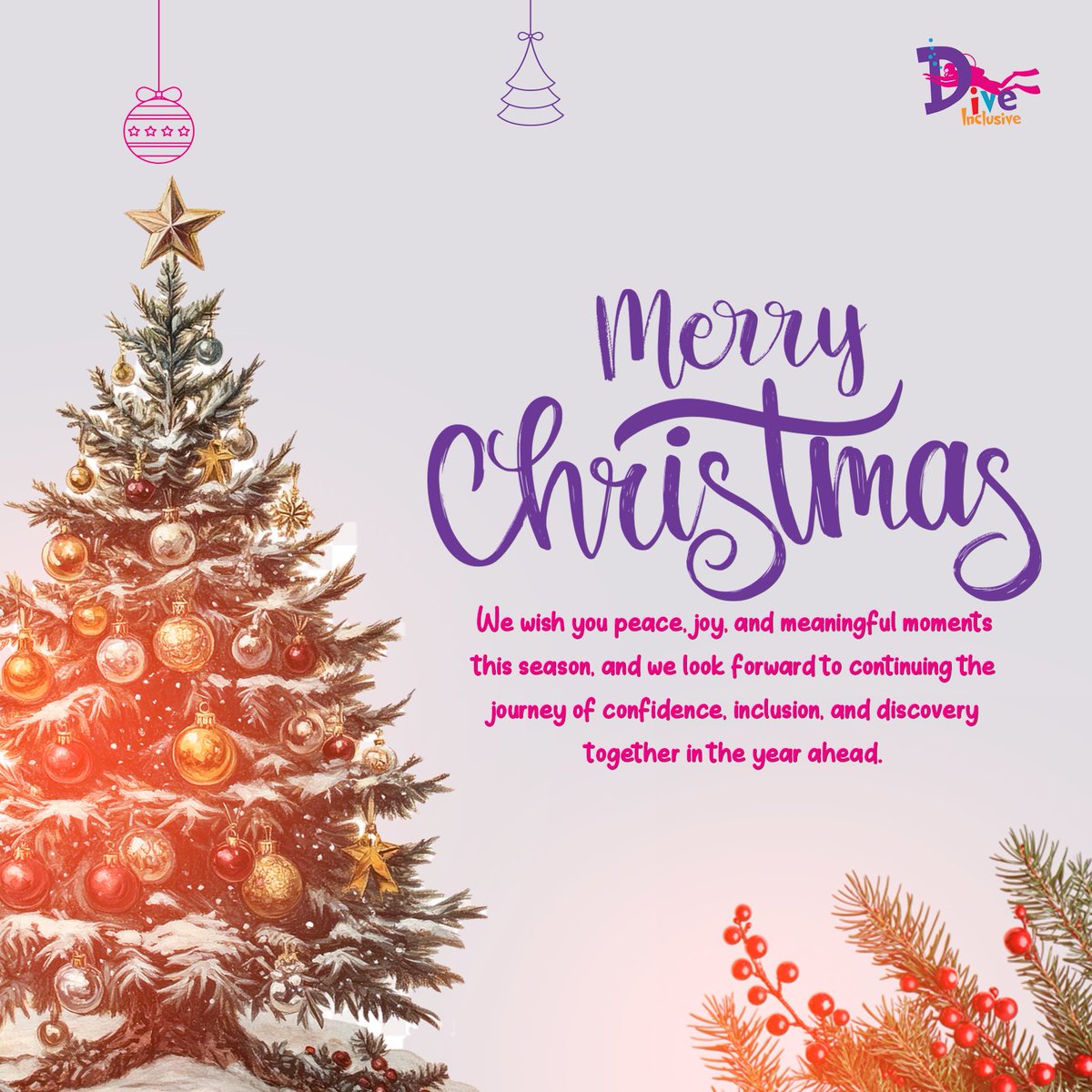 DiveInclusive's tweet image. Merry Christmas from all of us at Dive Inclusive .Wishing you peace, joy, and meaningful moments this season. Thank you for being part of our journey of confidence, inclusion, &amp;amp; discovery we can’t wait to continue it together in the year ahead. 💙

#diveinclusive #merrychristmas