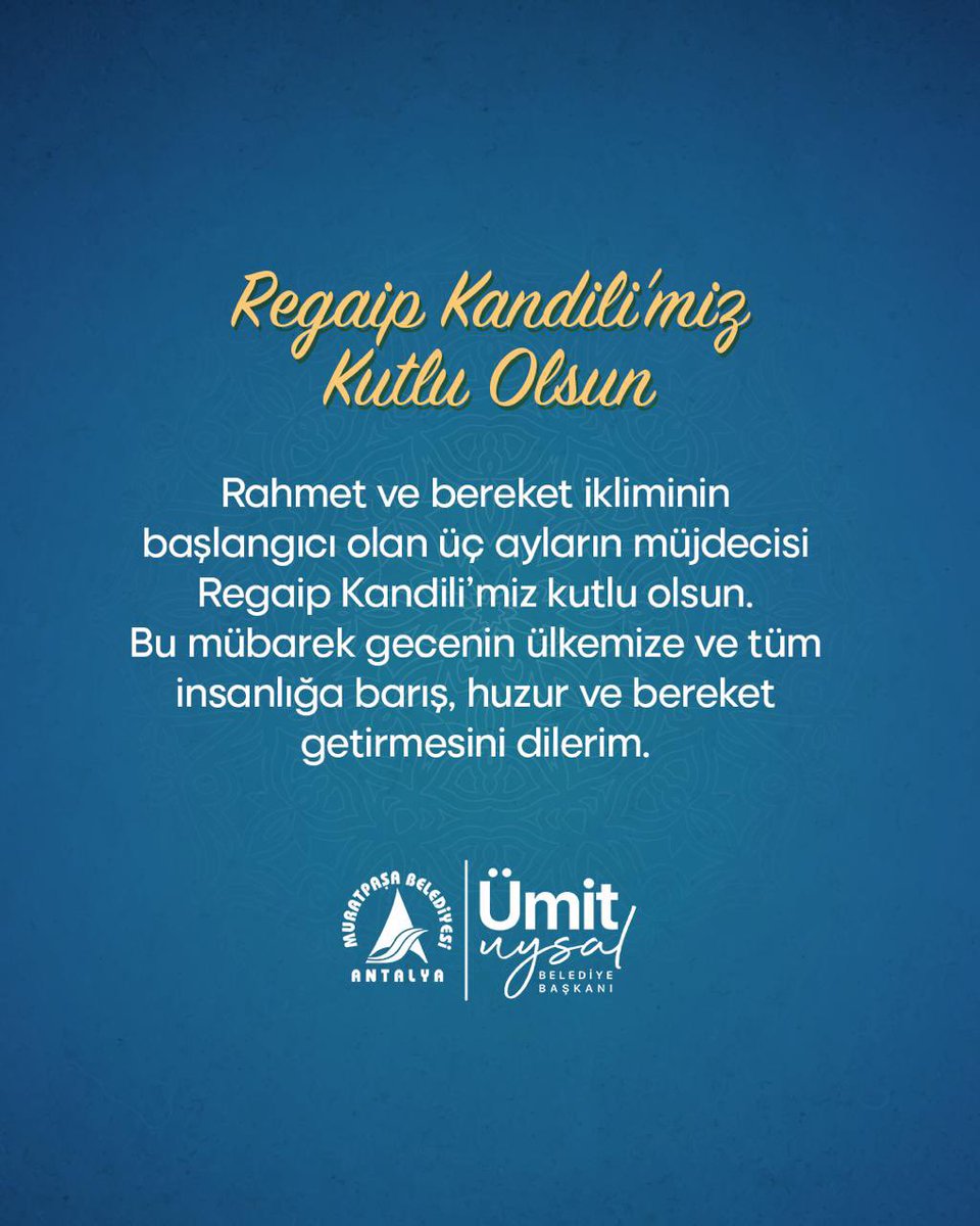 Rahmet ve bereket ikliminin başlangıcı olan üç ayların müjdecisi Regaip Kandili’miz kutlu olsun. Bu mübarek gecenin ülkemize ve tüm insanlığa barış, huzur ve bereket getirmesini dilerim.