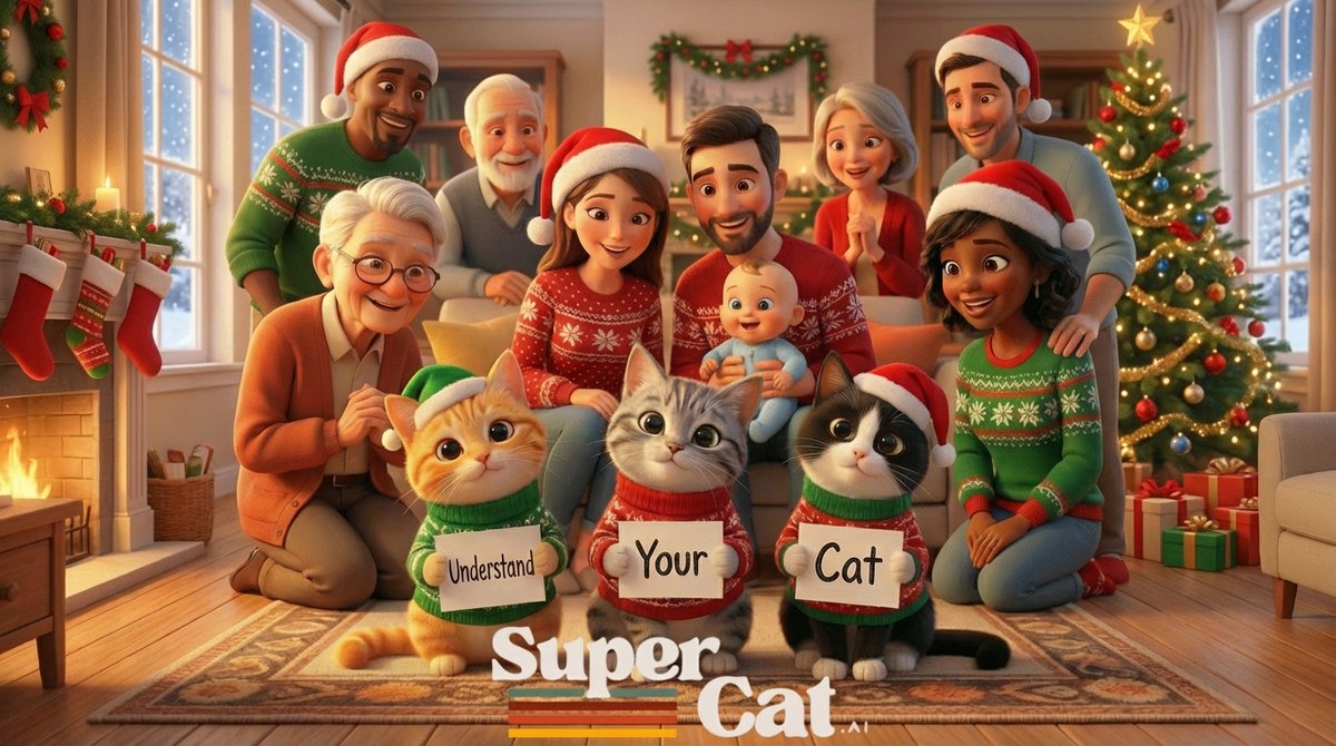 SuperCat_AI's tweet photo. Wishing you a cozy Christmas with family and your beloved feline friends! 

@SuperCat_AI  App Beta is launching at the end of Dec! Get ready to understand your cat like never before! 🚀

#supercatai #catlovers https://t.co/NHnWRtXYF7