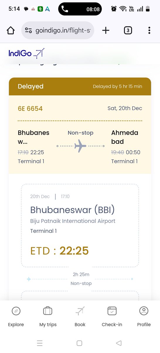 DeepakK99228773's tweet photo. My flight on 20th Dec from Bhubaneswar to Ahmedabad got delayed for more than 5 hrs and today my return flight from Ahmedabad to Bhubaneswar also got delayed more than 3 hrs with the same excuse as bad weather. I am traveling with my senior citizen parents and this delay is not acceptable. Need proper explanation along with compensation.