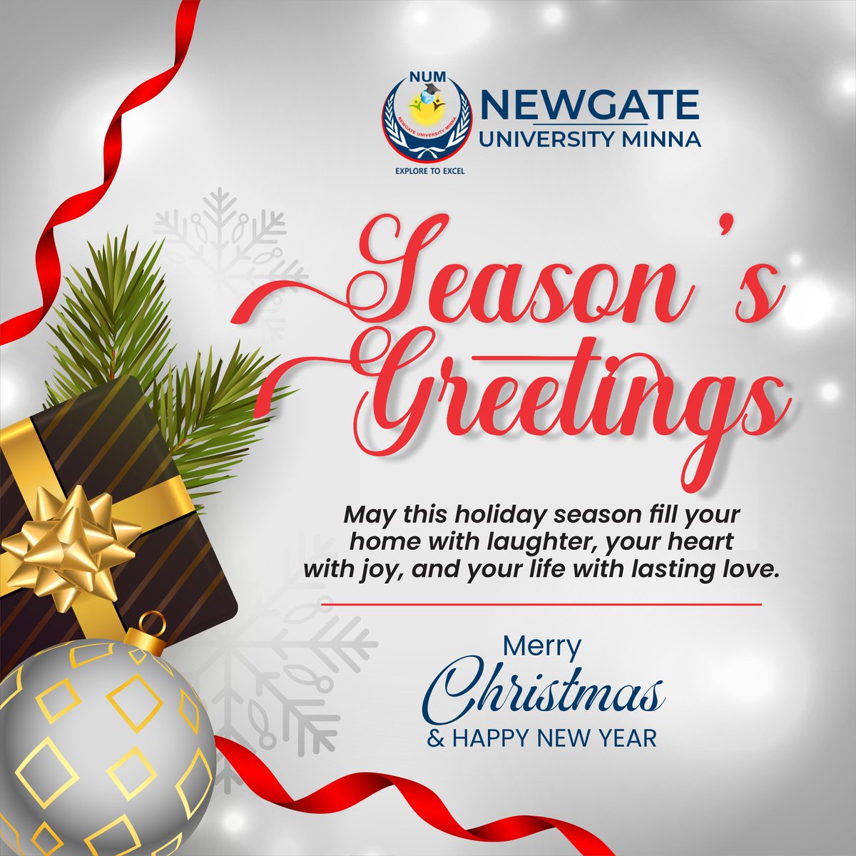 NewgateUniMinna's tweet photo. Merry Christmas from Newgate University, Minna!
May this season fill your hearts with joy, love, and gratitude. Wishing our entire Newgate family peace, happiness, and beautiful moments this Christmas. ❤️✨🎄✨
Explore to excel
#merrychristmas❤️
#complimentsoftheseason https://t.co/mTyfEHx8T9