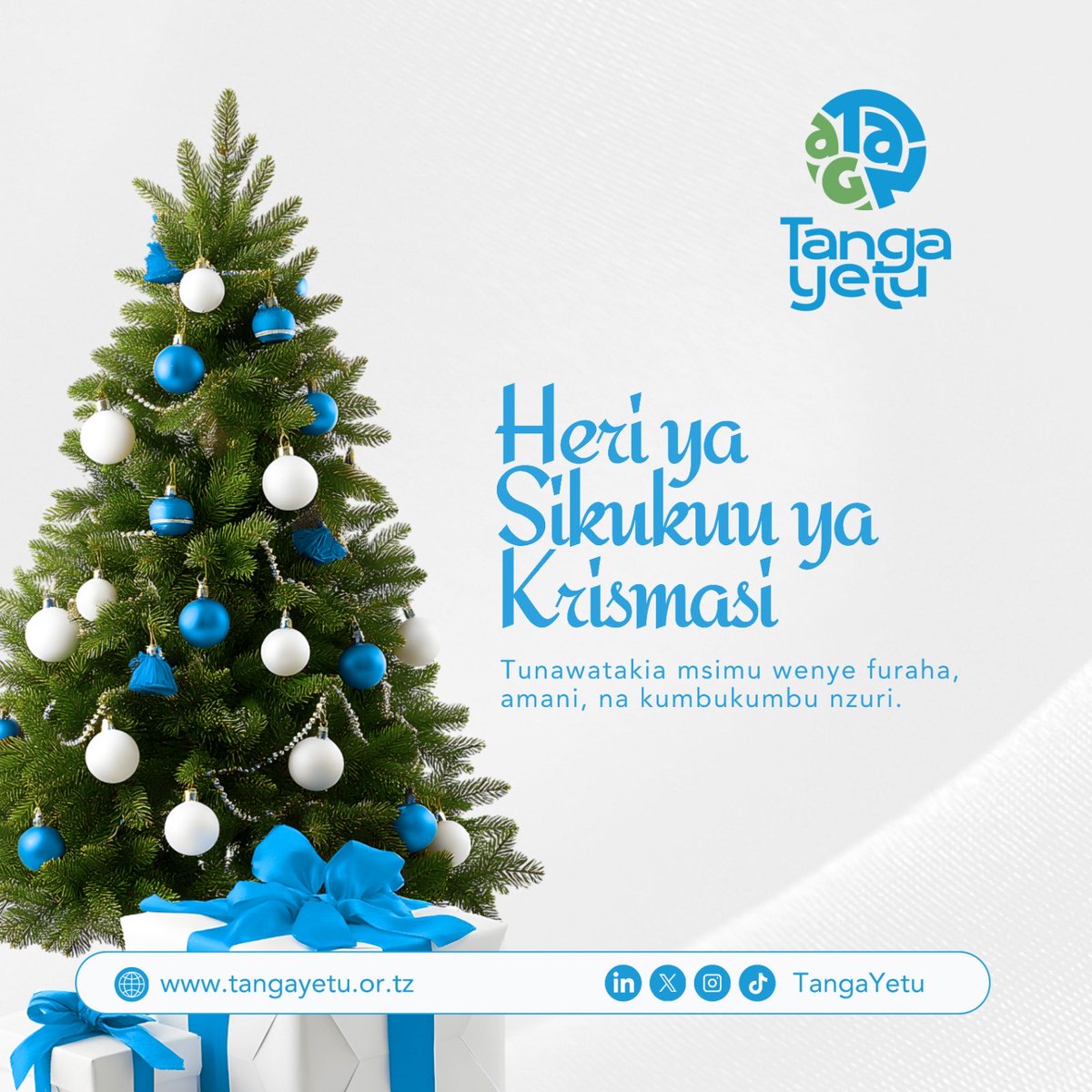 TangaYetu's tweet photo. Heri ya Sikukuu ya Krismasi 🎄

Tunawatakia nyakati za utulivu, upendo na matumaini mapya.

Amani na furaha viwe sehemu ya kila nyumba katika msimu huu wa sherehe. https://t.co/QRLllMUIWb