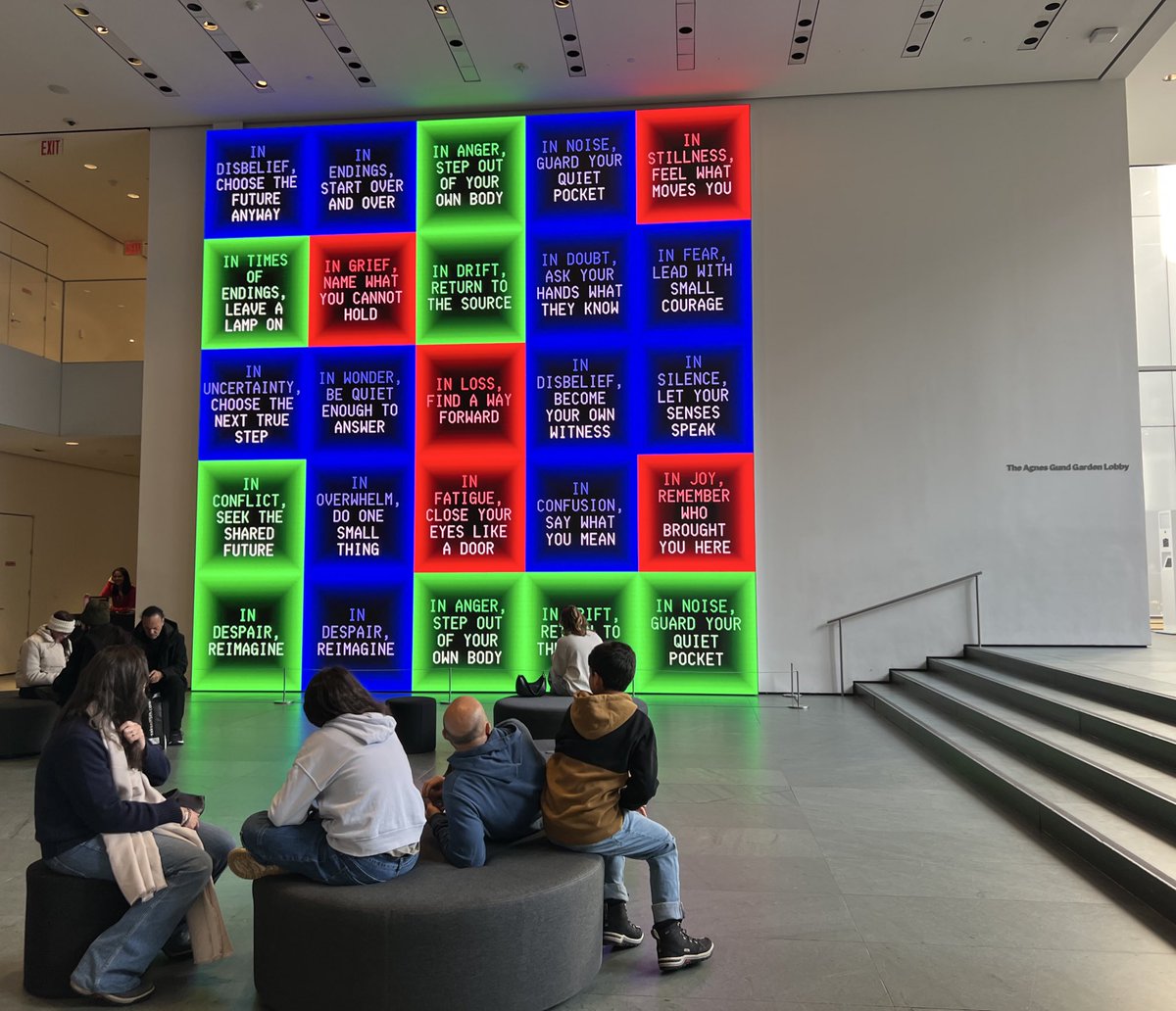 sashastiles's tweet photo. In NYC for the holidays? Pop into @MuseumModernArt any day except Xmas to experience A LIVING POEM in the lobby for free — no ticket required. Come often &amp; stay as long as you like. Pro tip: bring headphones and scan QR code for total poetic immersion. 🎶🗣️🎧 https://t.co/pAmCQMOsRc
