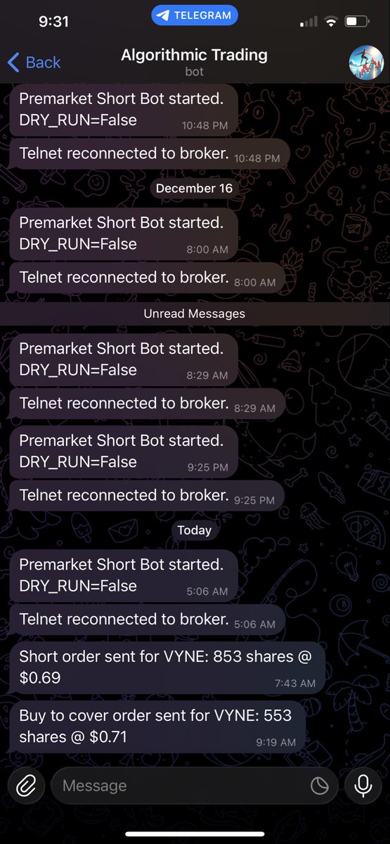 stonk_surfer's tweet photo. Bot made its first ever live trade today and made some money.
Time will tell if my backtest was legitimate. https://t.co/jErpugVcPC