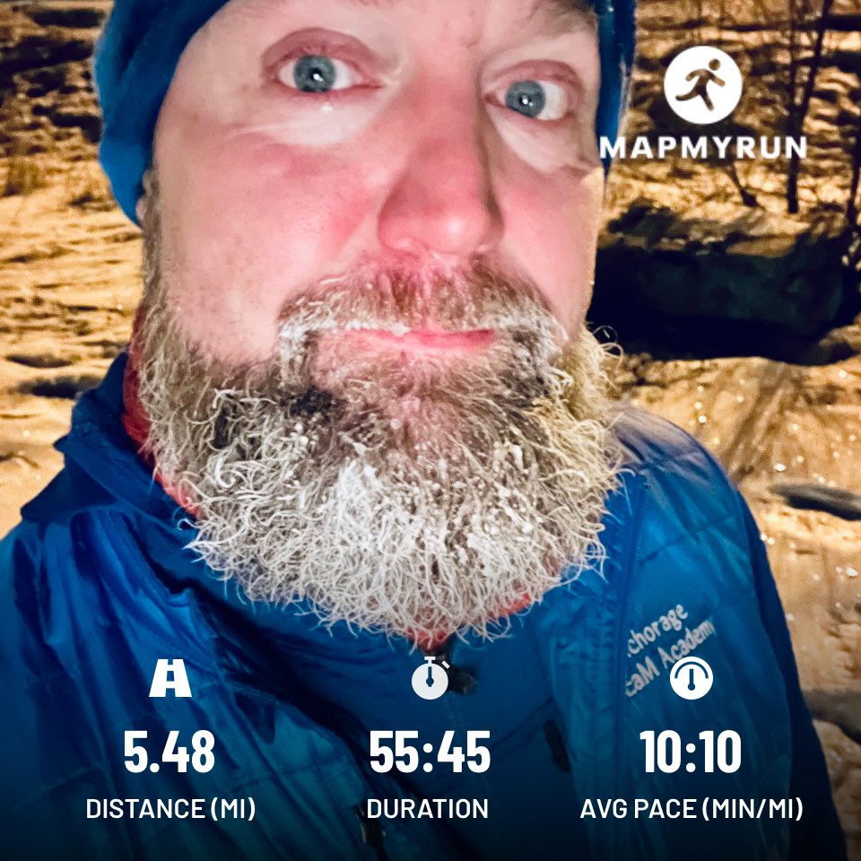 AK_El_Jefe's tweet photo. Took it slow on the ice and nursed my ankle. Nice cold run. No falls, just a frozen beard.#yetiwouldgo ⁦@fit_leaders⁩ #icebeards https://t.co/S0XMsstEHv